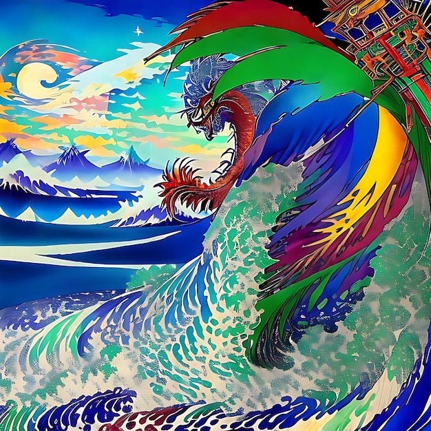 Abstract Water Wave With Dragon Generative AI