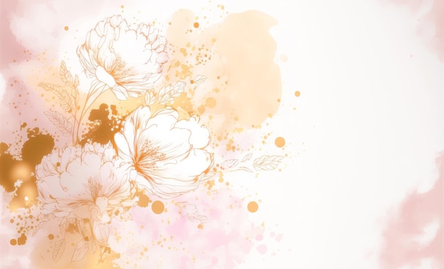 Abstract watercolor art background with pink flowers