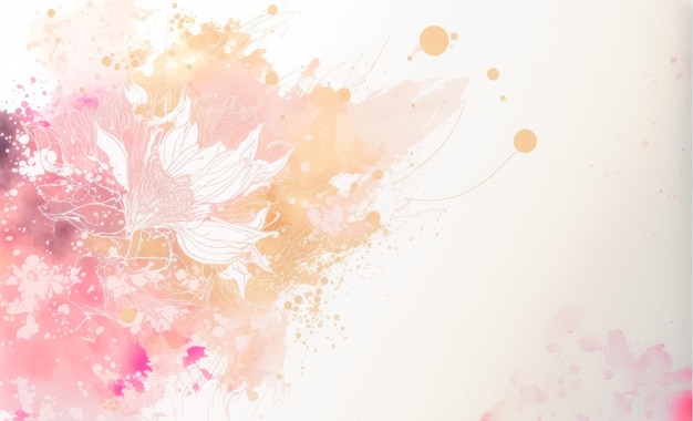 Abstract watercolor art background with pink flowers