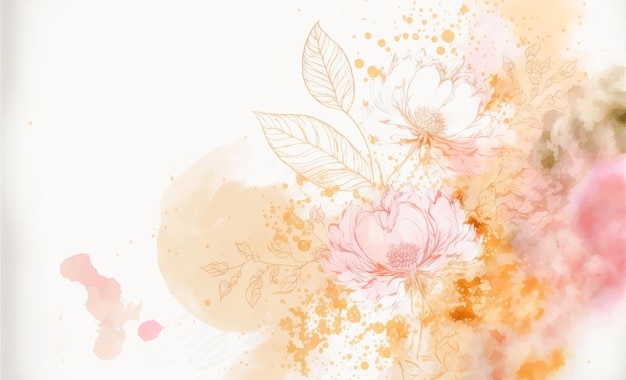 Abstract watercolor art background with pink flowers