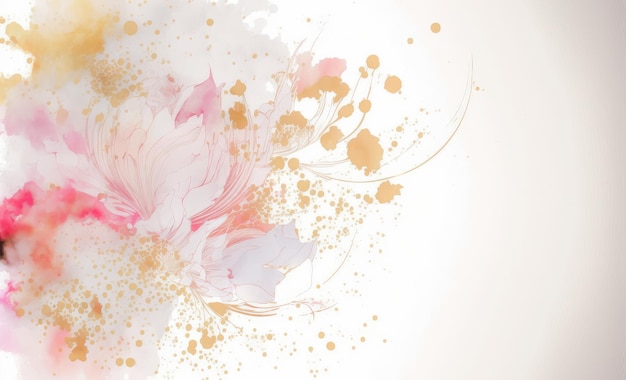 Abstract watercolor art background with pink flowers