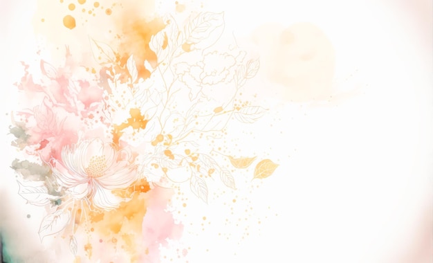 Abstract watercolor art background with pink flowers