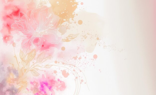 Abstract watercolor art background with pink flowers