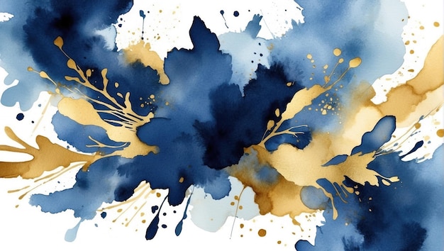 Abstract watercolor art in navy blue and gold colors AI generated