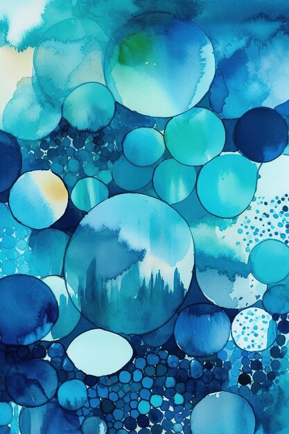 Abstract watercolor artwork cells blue background