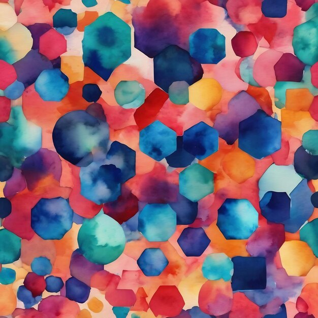 Abstract watercolor artwork mixed with buzzy geometric shapes for background of social media banner