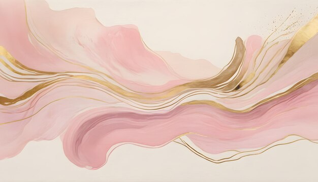 Абстрактный акварельный фон в бежевом и мягком розовом цветах с золотыми тонкими линиями