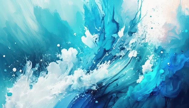 抽象的な水彩背景青と白のペイントの飛び散り