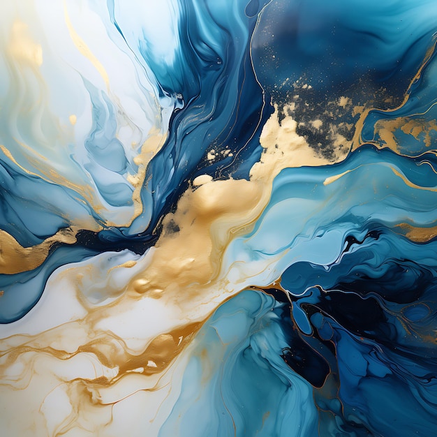 Abstract watercolor background gradient color mix marble like colorful white blue gold flow mixed