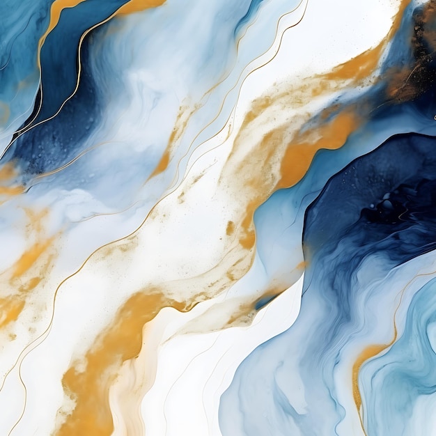 Abstract watercolor background gradient color mix marble like colorful white blue gold flow mixed