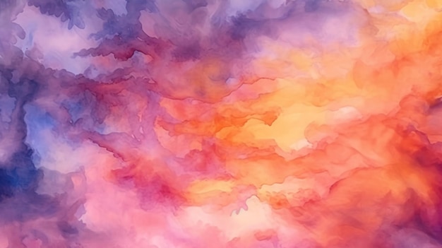 Abstract watercolor background sunset sky orange pur