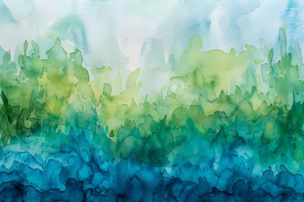 Abstract Watercolor Background with Blue and Green Hues Blended on Textured Paper