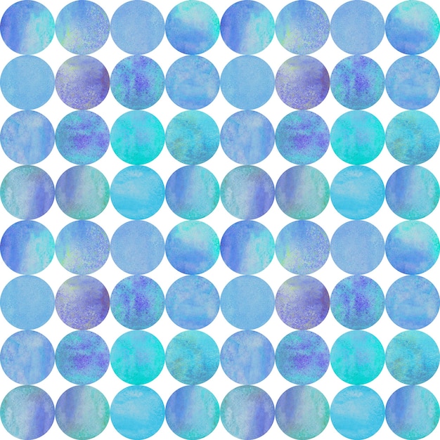 Abstract watercolor background with colorful circles on white. Watercolor hand drawn teal purple blue seamless pattern. Watercolour round shaped texture. Print for textile, wallpaper, wrapping.