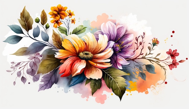 Abstract watercolor cartoon flower digital illustration Ai image