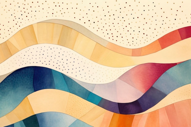 Abstract watercolor dotted lines style using iridescent color and beige background