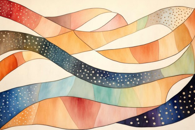 Abstract watercolor dotted lines style using iridescent color and beige background