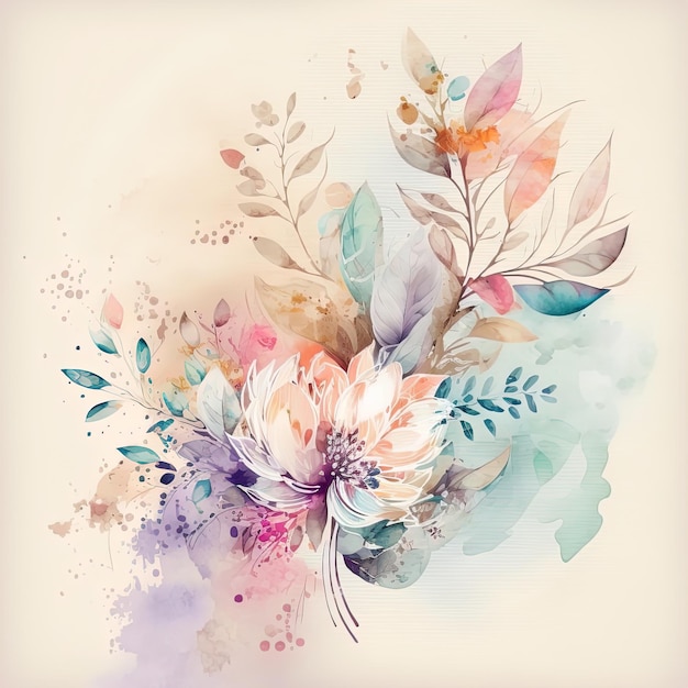 Abstract watercolor flowers with paint drops