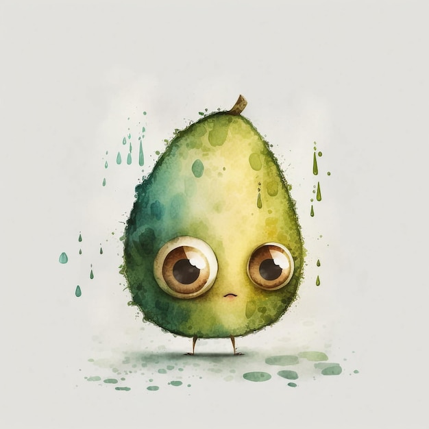 Abstract Watercolor Fruits and Vegetables Cute Kawaii Big Eyes Colorful