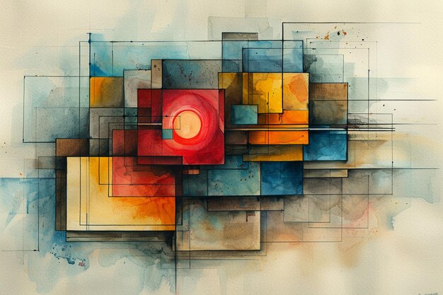 Abstract Watercolor Geometric Background with Modern Flair