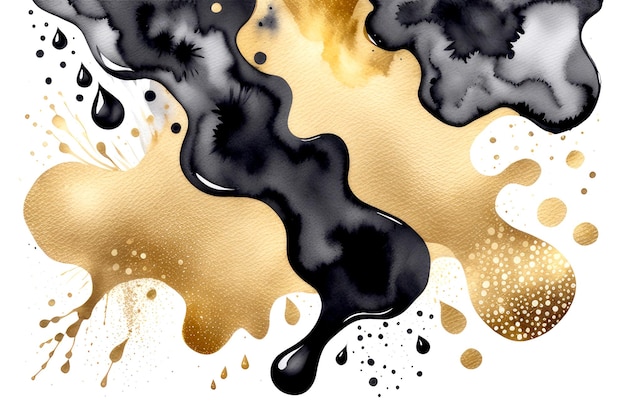 Abstract watercolor glitters art paint texture with black and gold colors