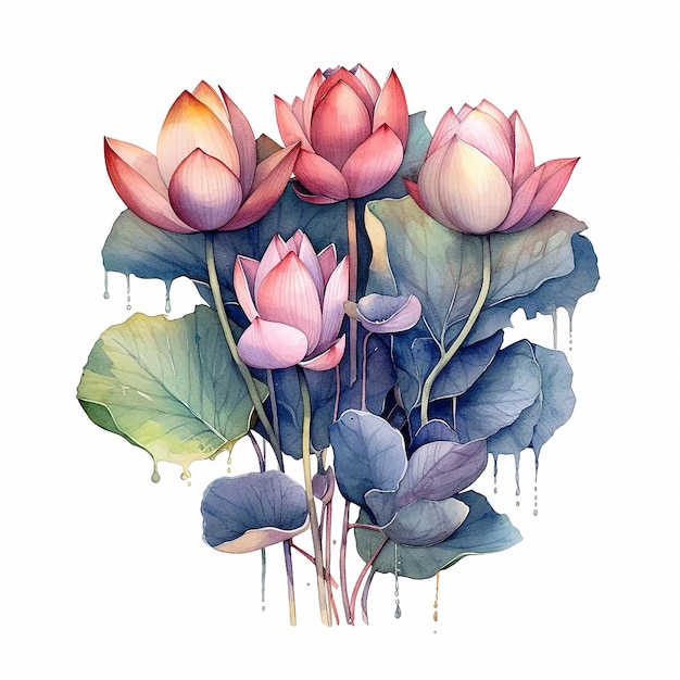 抽象的な水彩画 ハートの形の花のバラの植物と花