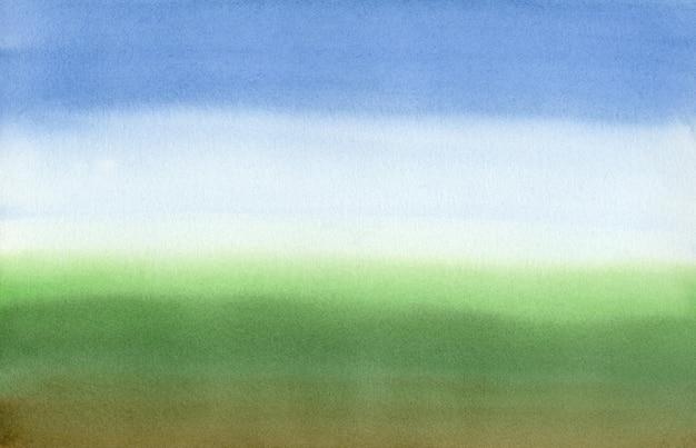 Abstract watercolor horizontal background Blue sky and green grass