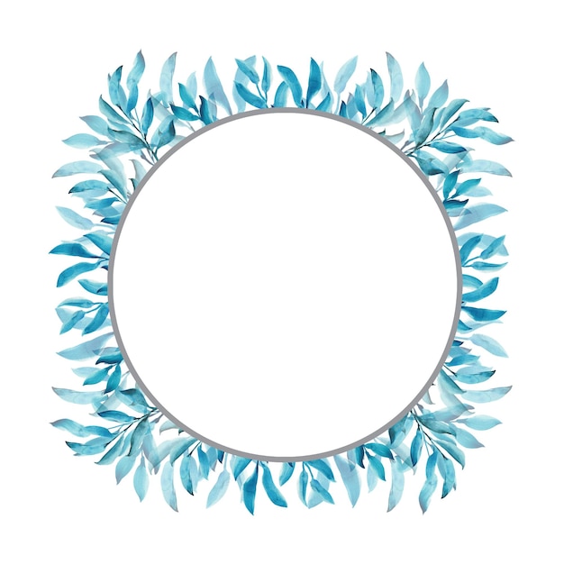 Abstract watercolor illustration leaves in blue colors isolated on white background Foliage frame