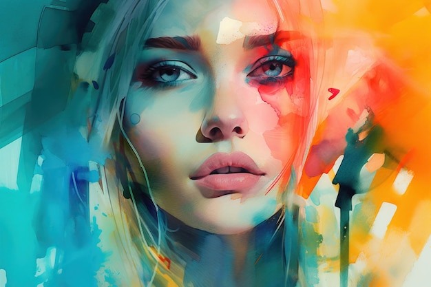 Abstract watercolor illustration of a woman's face