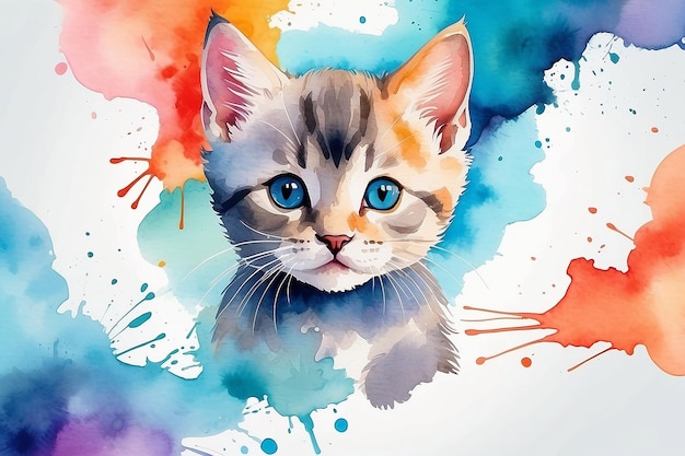 Photo abstract watercolor kitten background