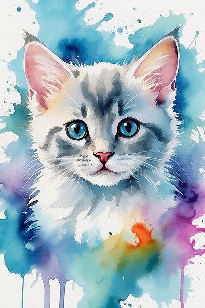 Abstract watercolor kitten background
