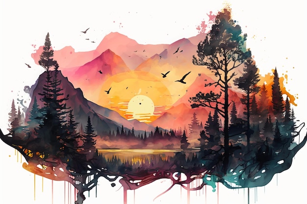 Abstract watercolor landscape background