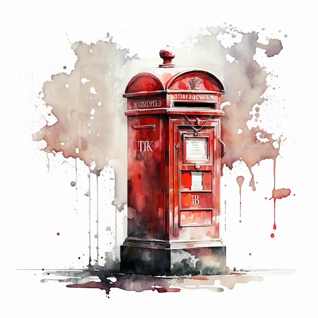 Abstract Watercolor London Red Post Box