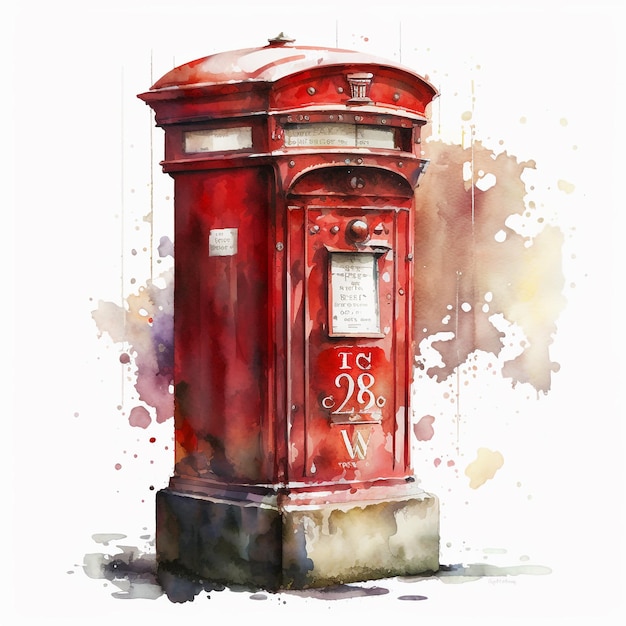 Abstract Watercolor London Red Post Box