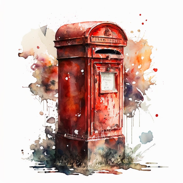 Abstract Watercolor London Red Post Box