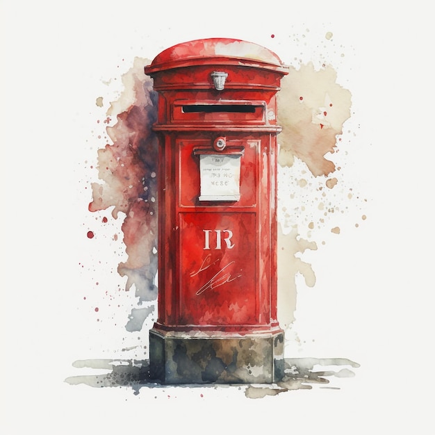 Abstract Watercolor London Red Post Box