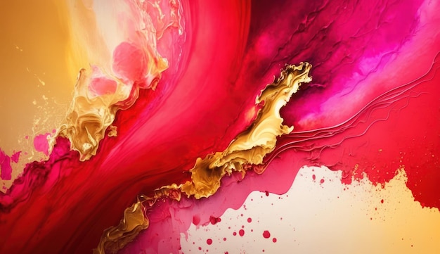 Abstract watercolor paint background color red and gold with liquid fluid texture for background