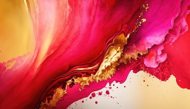 Abstract watercolor paint background color red and gold with liquid fluid texture for background