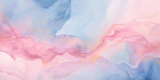 Abstract watercolor paint background illustration Soft pastel pink blue color and golden lines wi