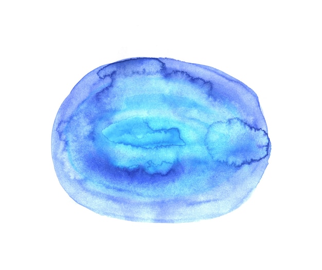 Abstract watercolor painting. Blue blot or stain. Decorative design element.