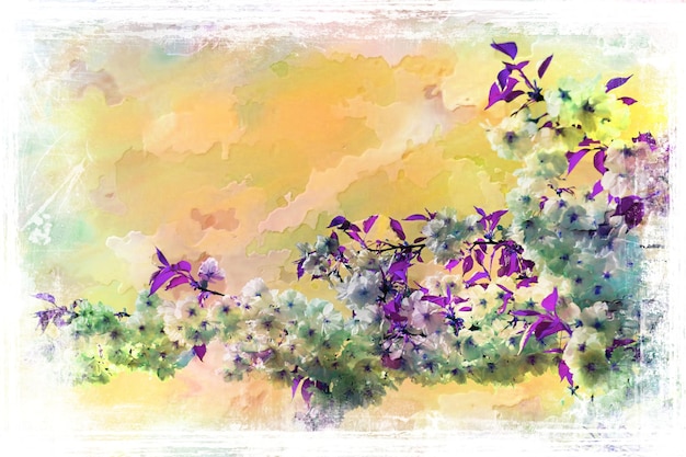 추상 수채화 핑크 사쿠라 꽃 디자인 그림, 사쿠라 수채화 그림