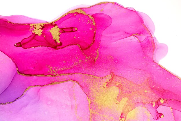 Abstract watercolor pink and violet gradient imitation with gold glitter