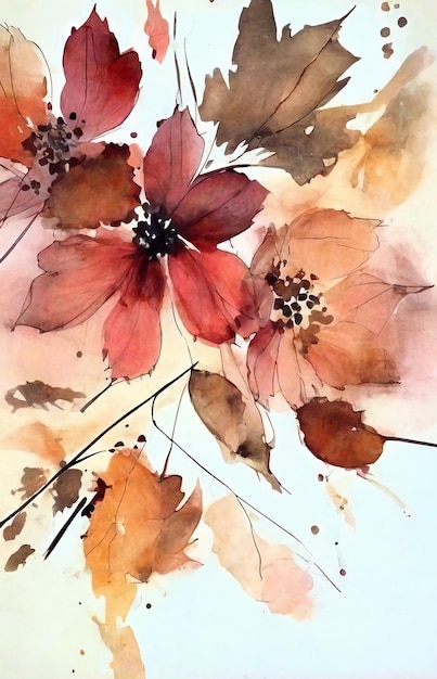 Abstract watercolor plants flowers leaves gold