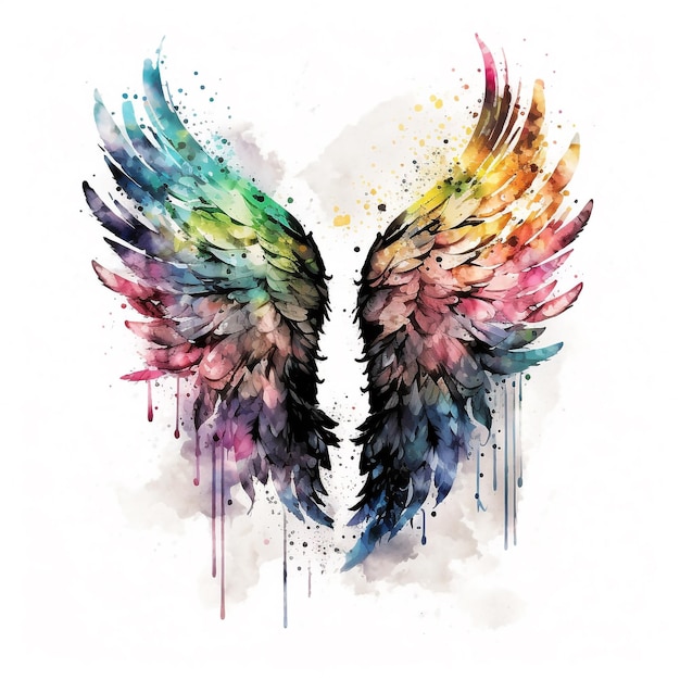 Abstract Watercolor Rainbow Angel Wings Crazy Art Splash Colorful