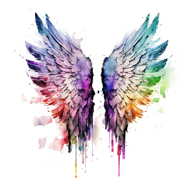 Abstract Watercolor Rainbow Angel Wings Crazy Art Splash Colorful