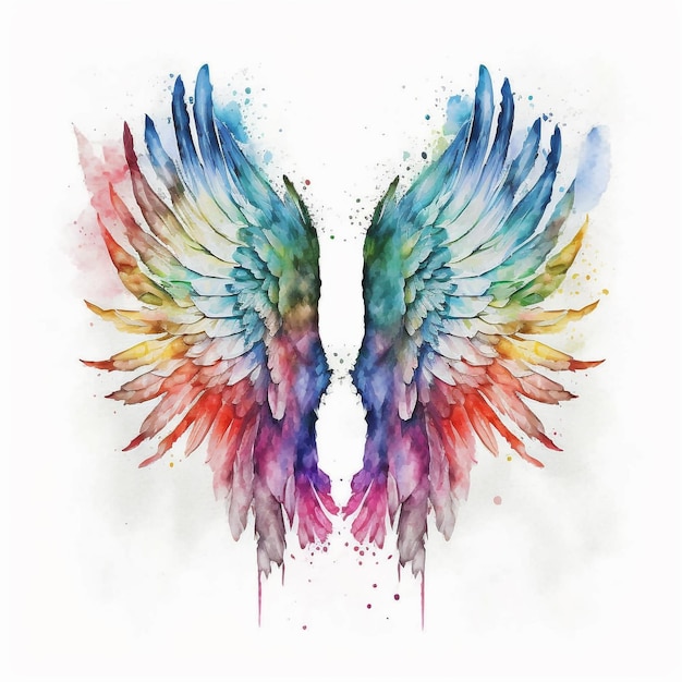 Abstract Watercolor Rainbow Angel Wings Crazy Art Splash Colorful