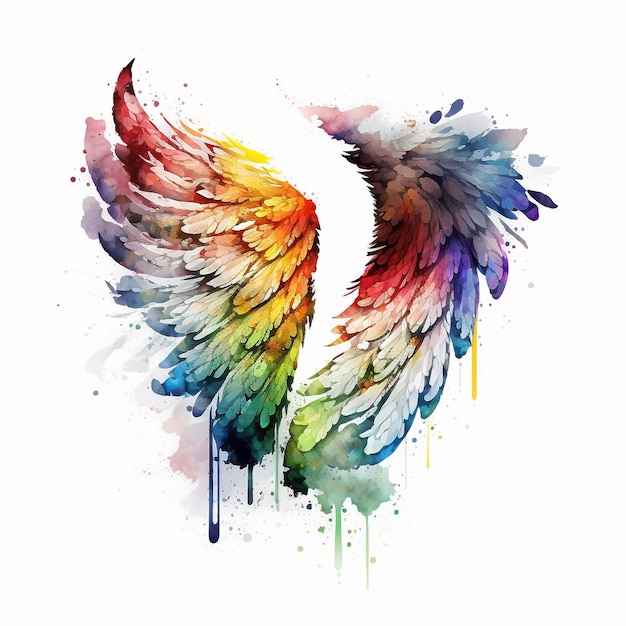 抽象的な水彩虹の天使の翼 クレイジー アート スプラッシュ カラフルです