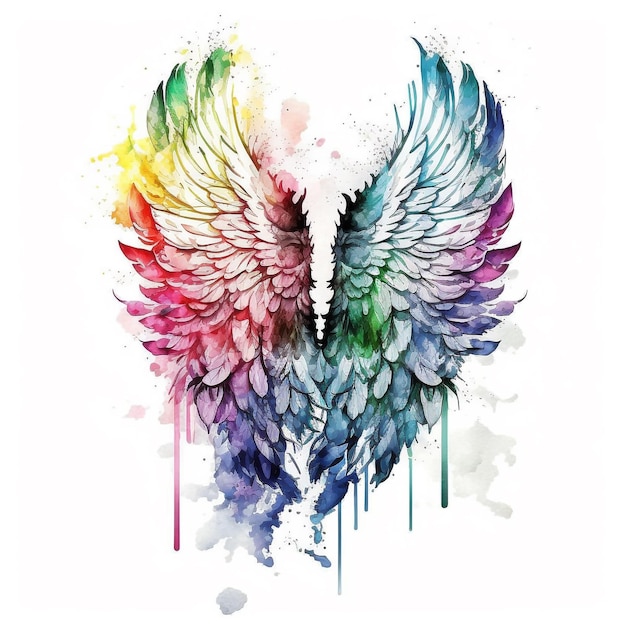 Abstract Watercolor Rainbow Angel Wings Crazy Art Splash Colorful