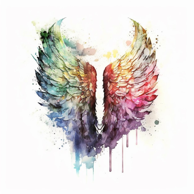 Abstract Watercolor Rainbow Angel Wings Crazy Art Splash Colorful