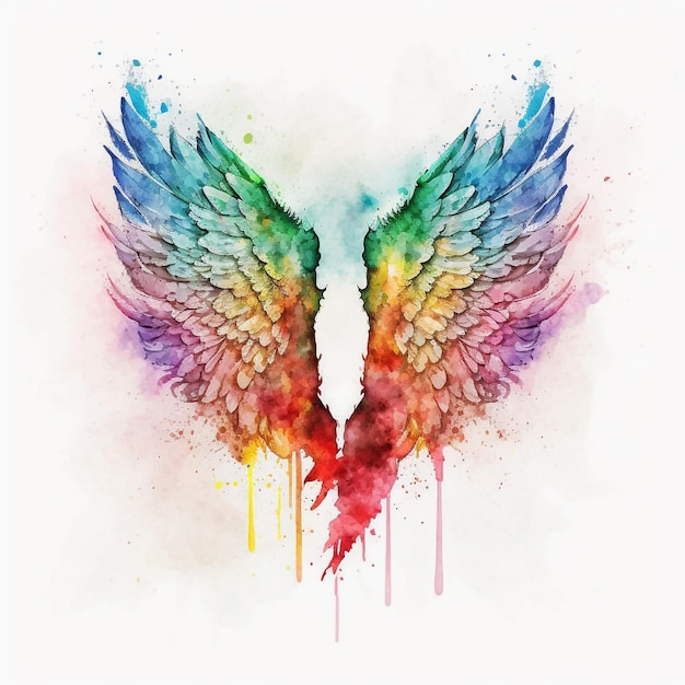 Abstract Watercolor Rainbow Angel Wings Crazy Art Splash Colorful