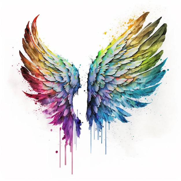 Abstract Watercolor Rainbow Angel Wings Crazy Art Splash Colorful